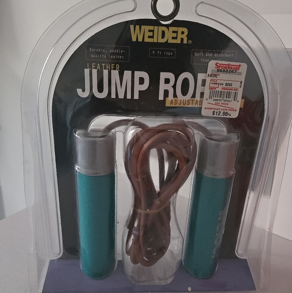 New Weider Leather Jump Rope 9ft Teal Handles